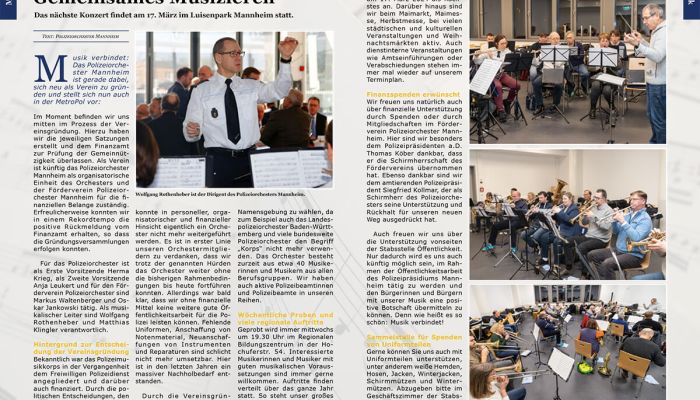 Gemeinsames Musizieren - Bericht in der Februar-Ausgabe 2024 der "MetroPol"