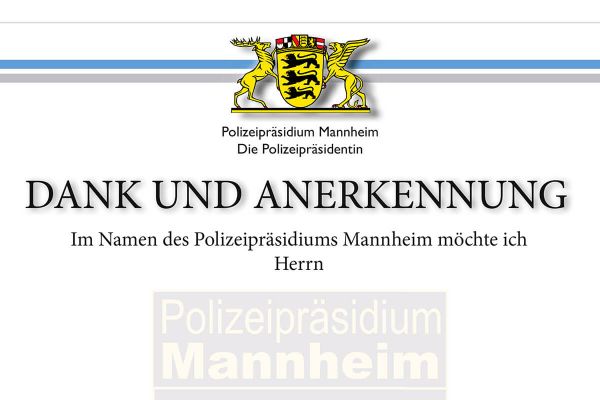 Dank und Anerkennung von Polizeipräsidentin Frau Ulrike Schäfer