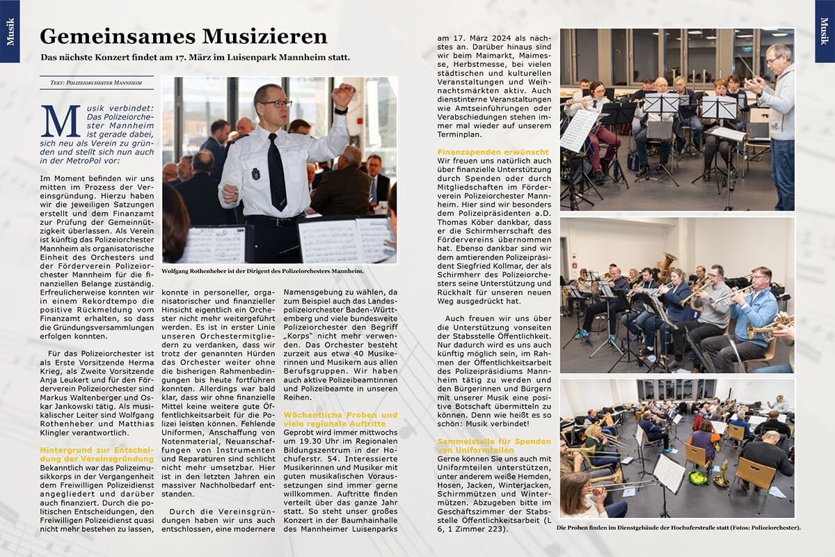 Gemeinsames Musizieren - Bericht in der Februar-Ausgabe 2024 der "MetroPol"